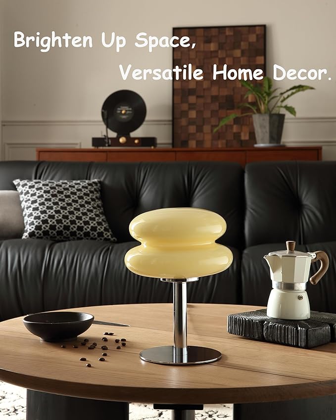 Mushroom Lamp for Bedroom,Mid Century Modern Lamp for Nightstand, Dimmable Retro Egg Tart Bedside Small Lamps,Unique Home Mushroom Decor Aesthetic Cute Table Lamps for Living Room(Cream)