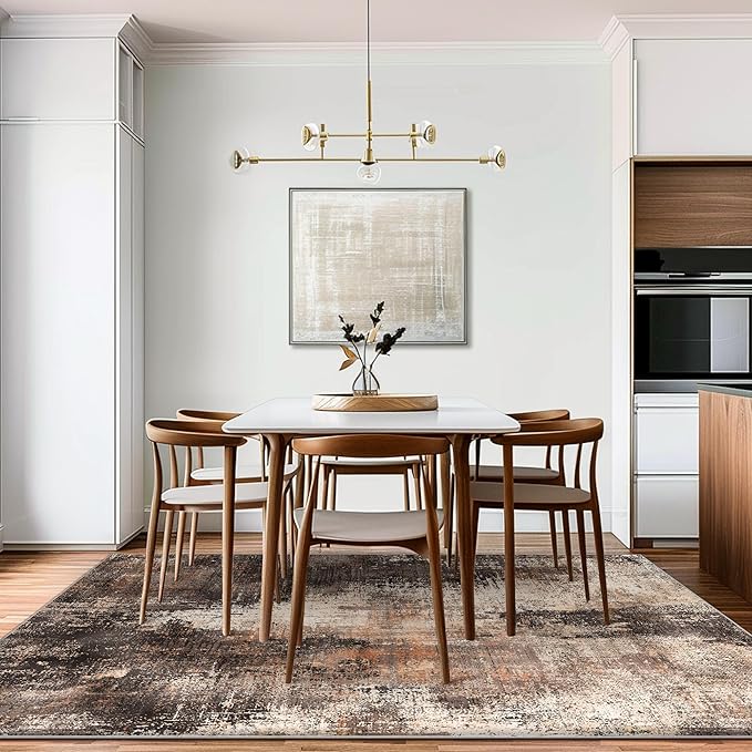 GENIMO Washable Area Rugs for Living Room Bedroom, 8x10 Modern Abstract Non Slip Rug, Low Pile Soft Contemporary Indoor Floor Carpet Cover for Dining Room Kitchen, Brown