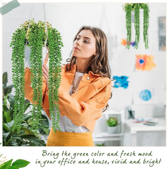 16 Pcs Artificial Succulents Bulk Hanging Plants 24 Inches Large Fake String of Pearls Faux Plants Wall Greenery Decor for Garden Indoor Outdoor Decoration (Fresh Style)