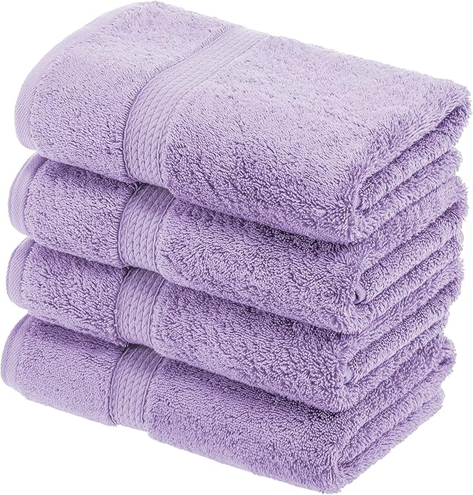 BLUENILEMILLS BNM Egyptian Cotton 4-Piece Towel Set, Includes 4 Hand Towels, Attached Loop for Easy Hanging and Storage, Hotel Quality, Perfect for Bathroom, Gym, Shower Space, or Spa, Purple