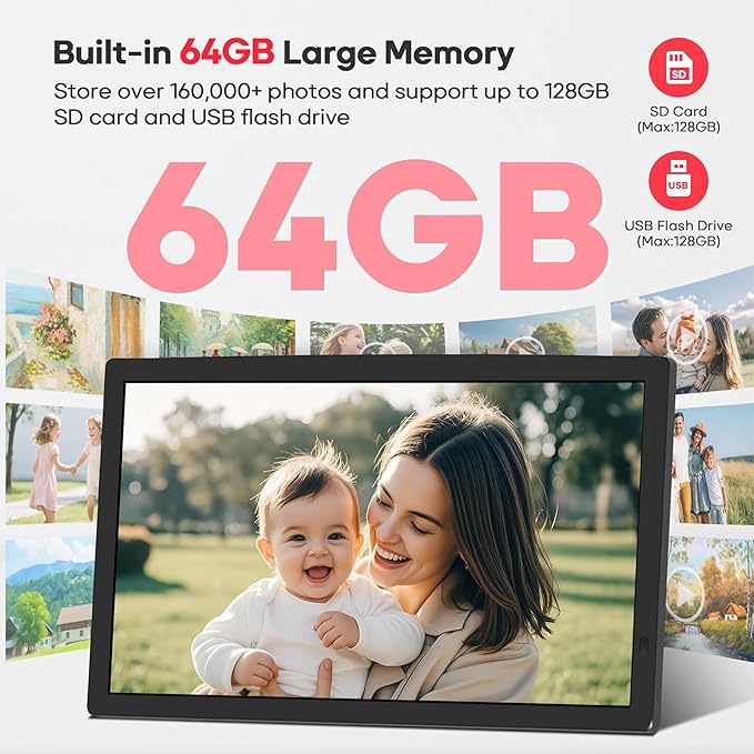 Frameo 32" Extra Large Digital Picture Frame, Smart WiFi Photo Frame with 1920x1080 FHD IPS Touch Screen 64GB Memory, Support Wall Mounted Auto-Rotate USB&SD Card, Share Photos/Videos Instantly