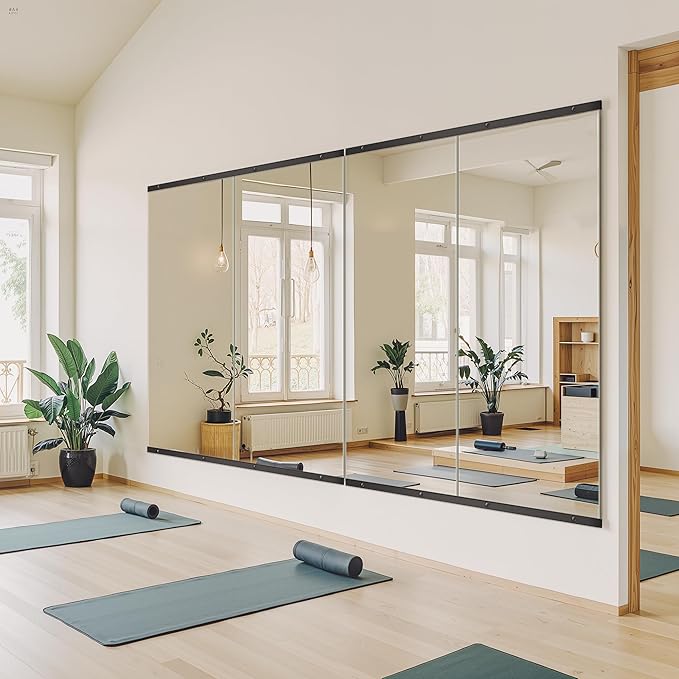 Home Gym Mirror for Wall, Mirror Full Length,56x28x2PCS,Glass Frameless Body Large Mirror for Home Gym, Workout,Bedroom, Garage(Black)