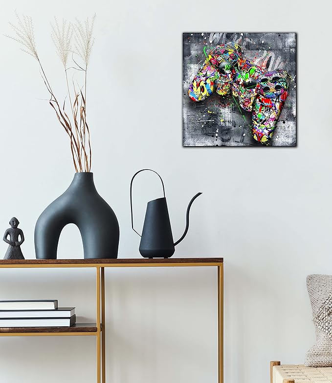 JKWALL77 Graffiti Canvas Wall-Art For Bedroom - Gaming Wall Art For Teen Boys - Abstract Painting Pop Art Modern Home Wall Decor Ready to Hang Size 14" x 14"