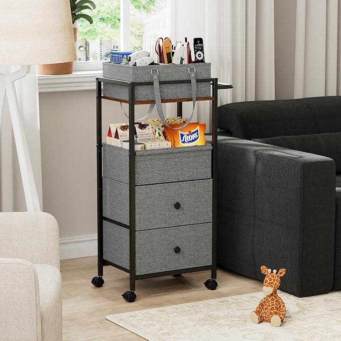 Baby Diaper Caddy Organizer Cart with Drawers - 3In1 Rolling Storage Cart with Wheels, Removable Diaper Caddy, Detachable Dividers - for Crib, Bedroom, Art & Craft Organizer (Black)