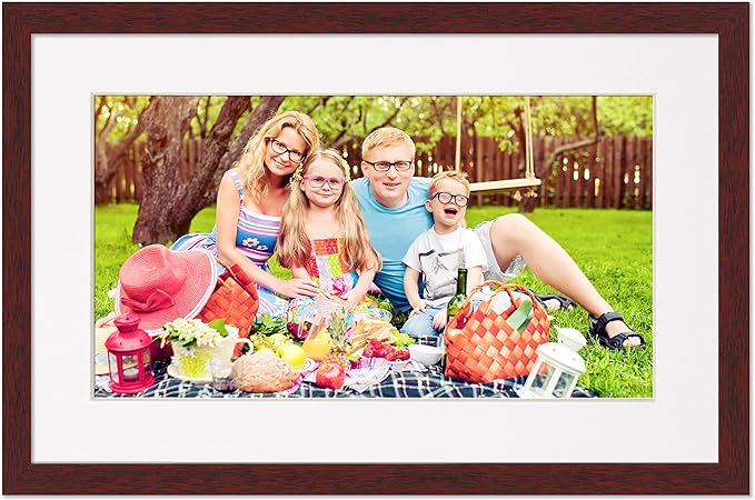 12x17 Frame with Mat - Brown 14x19 Frame Wood Made to Display Print or Poster Measuring 12 x 17 Inches with White Photo Mat
