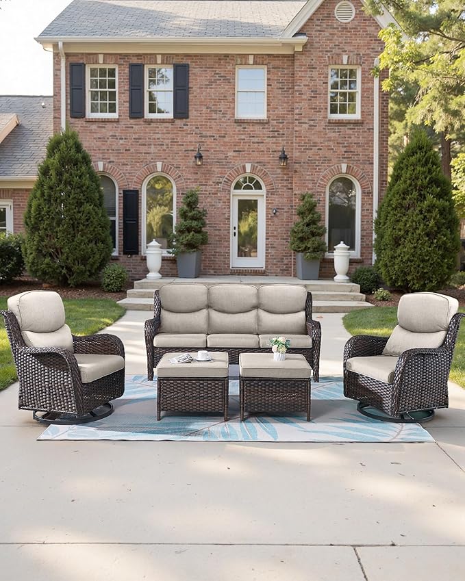 22x25/22x24 Outdoor Replacement Cushion - 1 Set High Back Deep Seat Patio Furniture Cushions for Rattan Dining Swivel Rocking Chairs Rattan Loveseat Couch Sectional Sofa - Beige/Smile