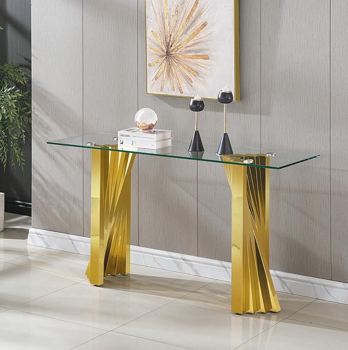3-Piece Glass Table Set: Modern Coffee & Console Table with Stainless Steel Frames - Living Room Set