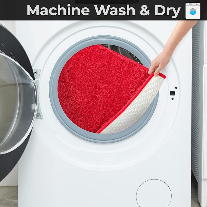YHF Bathroom Rugs 24" X 35", Extra Thick & Soft Microfiber Shaggy, Machine Washable Bath Mats, Absorbent Bath Rugs, Non-Slip Rubber Backing Bath Mat for Bathroom Floor, Tub and Shower, Red