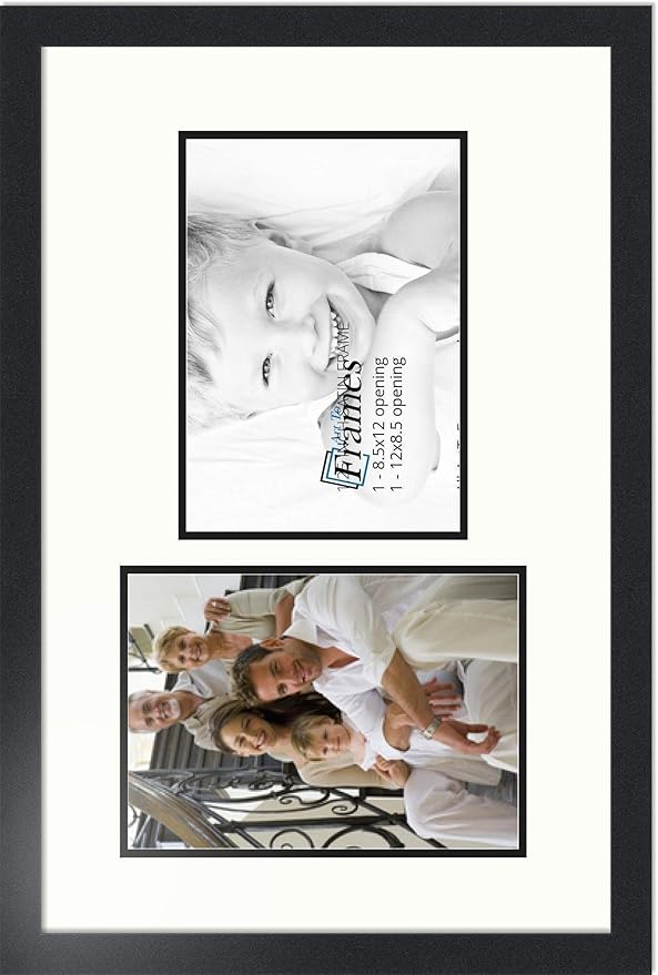 ArtToFrames Collage Photo Frame Double Mat with 2 - 8.5x12 Openings and Satin Black Frame
