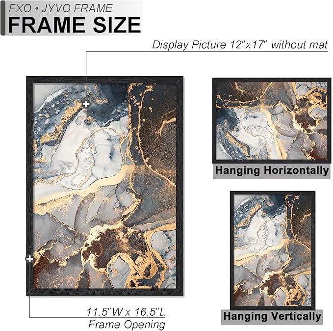 Engineered Wood 12x17 Picture Frame, Black Frame for 12 x 17 Inch Picture Poster Photo, Light Weight 12 by 17 Frame with Wood-grain for Wall - 1 Pack/Black/12 x17