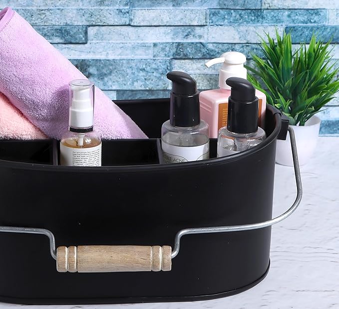 Alpha Living Home Heavy Duty Metal Alloy Utensil Holder for Kitchen, Silverware Caddy with Handle - Galvanized Flatware Organizer for Forks, Spoon, Knives, Picnic, Countertop & Dining Table (Black)
