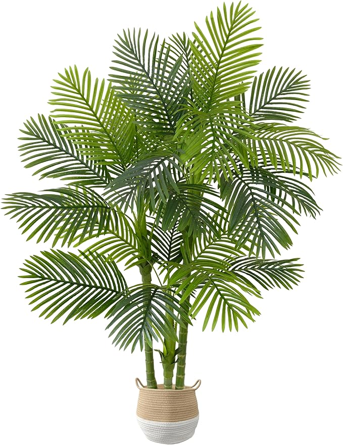 Artificial Palm Tree, 6ft Golden Cane Fake Palm Plant with Basket, Large Phoenix Palm UV Resistant Faux Plants for Indoor Outdoor Home Garden Patio Office Décor