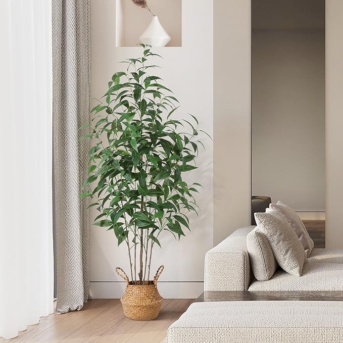 Artificial Eucalyptus Tree,5Ft Tree Fake Plant in Pot for Home and Office Decor,Potted Faux Plants Tall Artificial Trees for Indoor
