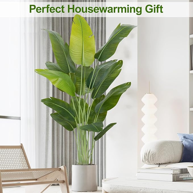 Lifelike Bird of Paradise Artificial Plant,6.6ft Faux Banana Leaf Tree with 15 Trunks - Perfect Indoor Silk Floor Plant for Home Decor in Living Room, Office, and Bedroom