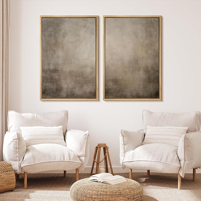 MUDECOR Framed Canvas Print Wall Art Monochromatic Gradient Abstract Minimalist Gray Illustrations Modern Art Decorative Bohemian Colorful for Living Room, Bedroom, Office - 16"x24"x2 Natural