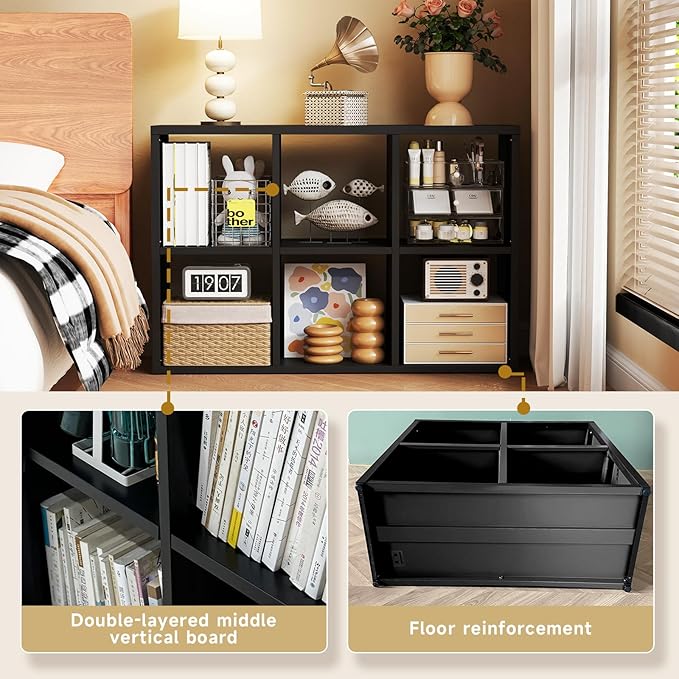 Heavy Duty Metal 4-Cube Storage Organizer, Modern Black Bookcase & Display Shelf, Multi-Functional for Home Office, Living Room as TV Stand, Cabinet, Space-Saving, Easy Assembly