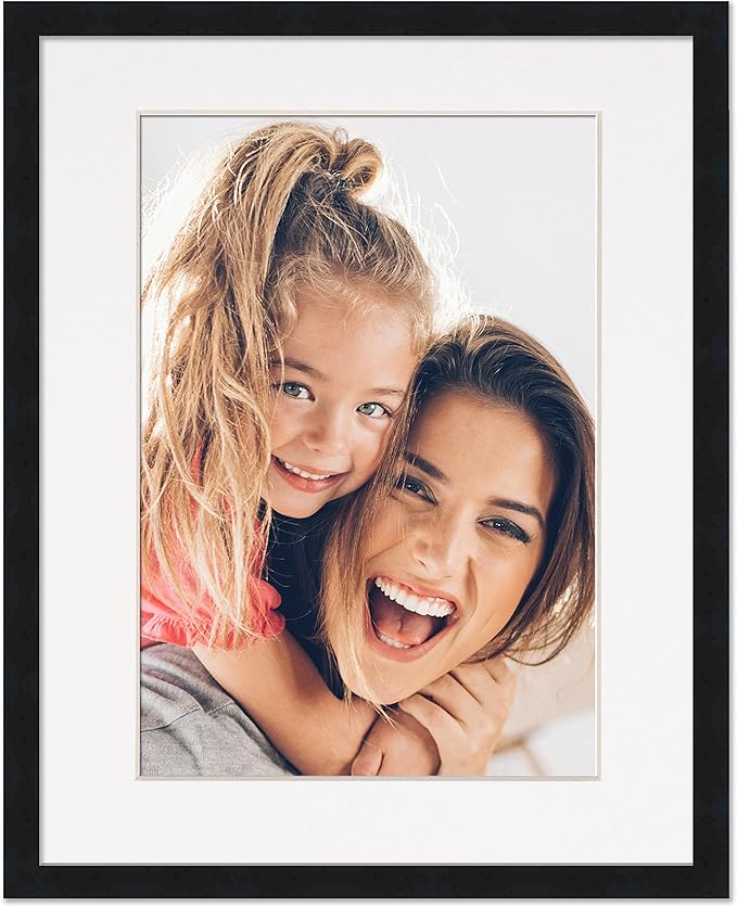 12x14 Black Frame with White Mat - Black 14x16 Frame Wood Made to Display Print or Poster Measuring 12 x 14 Inches with White Photo Mat