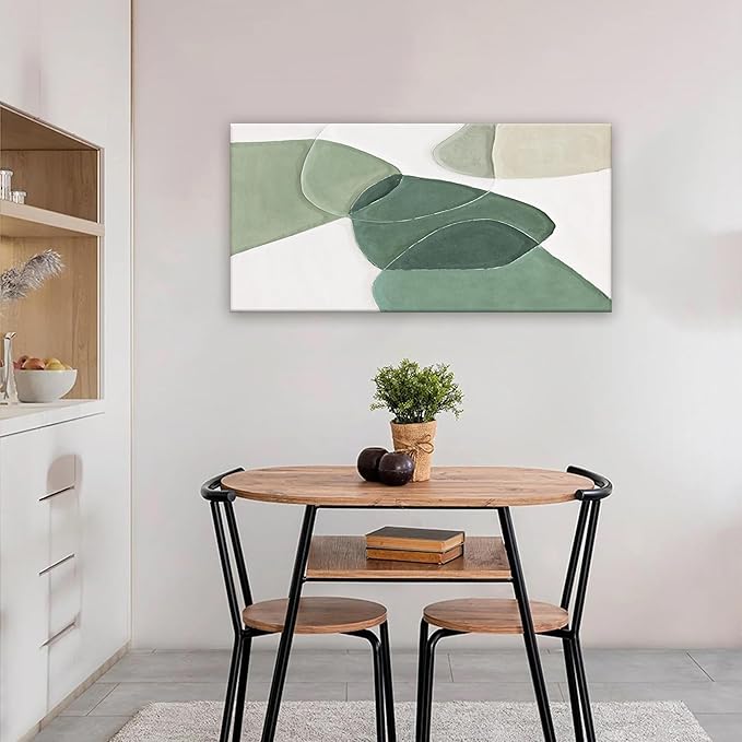 QSQ Green Wall Art Decor Green White Boho Wall Art Minimalist Wall Art Geometric Color Block Canvas Artwork Paintings Wall Decor Modern Home Bedroom Art Office Decor 20"X 40"