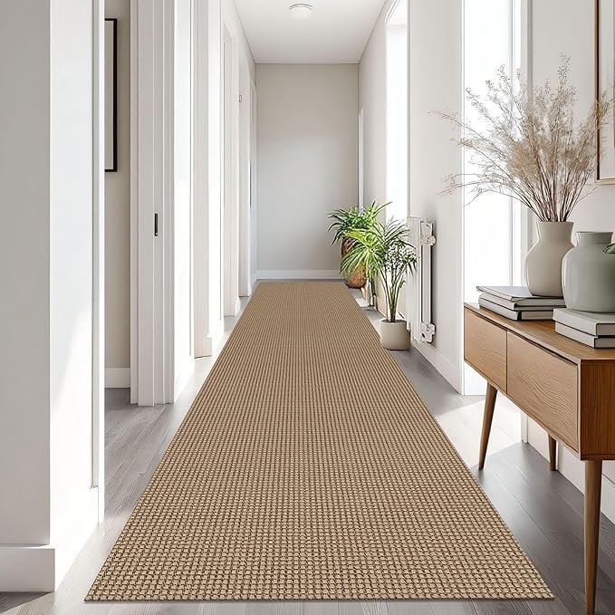 IOHOUZE Washable Exrea Long Hallway Runner Rug 3x16 Non Slip Rubber Backed Kitchen Runner Entryway Runner Indoor, Woven Rugs Floor Carpet for Kitchen Hall Entryway Stair, Orange/Tan/Brown
