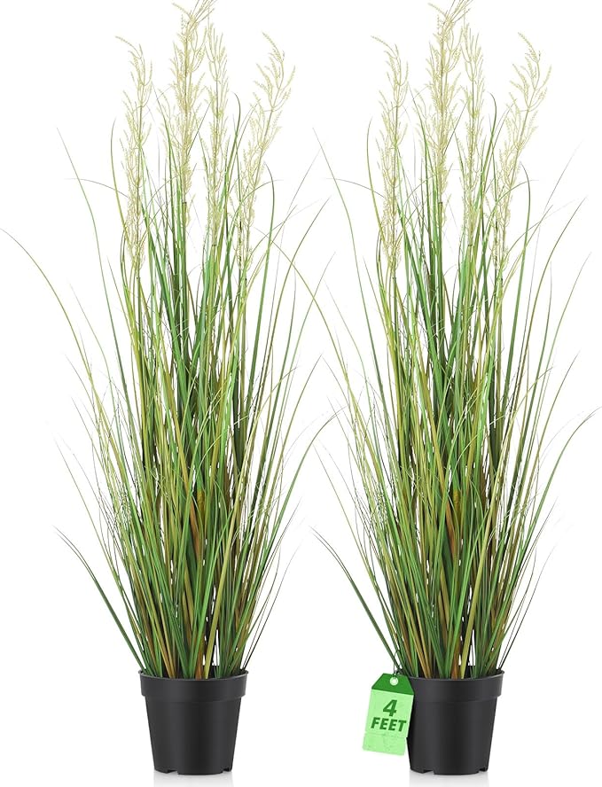 Jexine 2 Pcs 4 ft Tall Artificial Grass Plant Potted Artificial Greenery Floor Plants Faux Pampas Grass Tall in Pot for Housewarming Gift House Garden Bathroom Lobby Outdoor Decoration