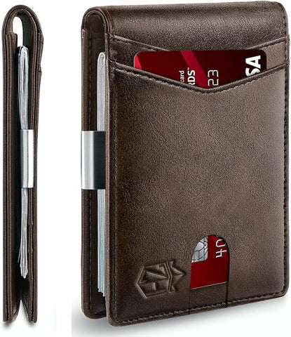 Zitahli Slim Wallet for Men Gifts 12 Card Slots ID Window With Money Clip Minimalist RFID Front Pocket Bifold Leather Small Thin Gift Box Dad Birthday Christmas Regalos Hombres