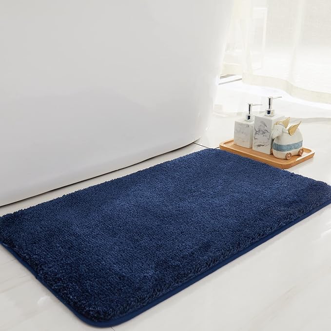 COSY HOMEER Bath Rugs for Bathroom Extra Thick- Anti-Slip Bath Mats Soft Plush Yarn Shaggy 100% Strong Mirco Polyeste Mat Living Room Bedroom Mat Floor Water Absorbent(Navy,24x36 - Inches)
