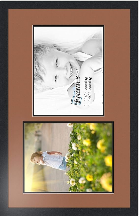 ArtToFrames Collage Photo Frame Double Mat with 2 - 11x14 Openings and Satin Black Frame