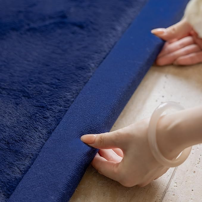 Loartee Faux Rabbit Fur Rug - 1.18" Thick Soft Fluffy Area Rug, Non-Slip Memory Foam Crawling Mat, Dark Blue, 78"x118"