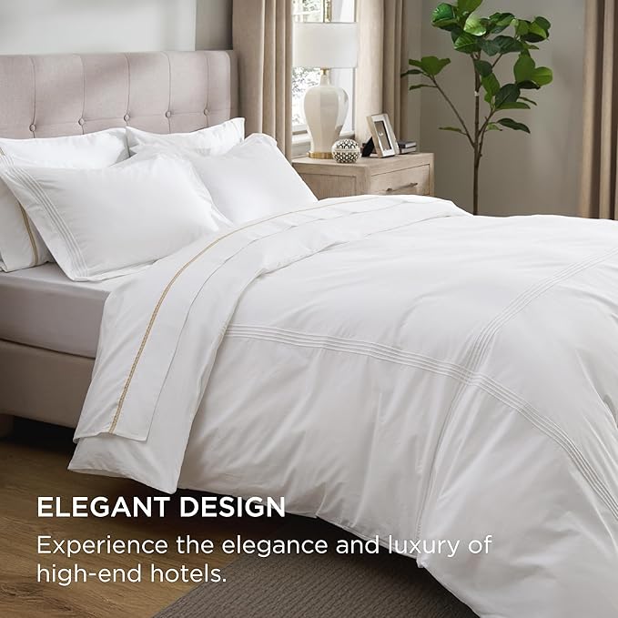 Bedsure Luxury Hotel Duvet Cover Queen Size, 100% White Cotton Rope Weave Bedding Set, Includes 1 Duvet Cover 90x90 Inches with Hidden Zipper & 2 Pillow Shams, Comforter Sold Separately
