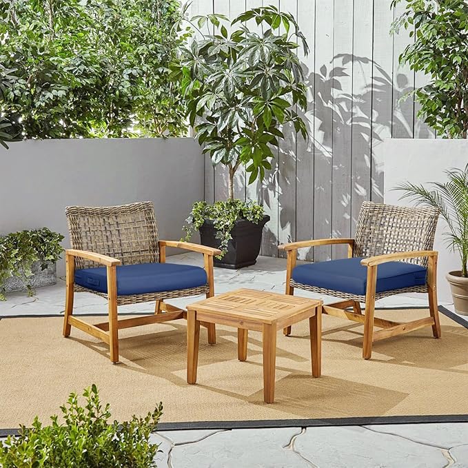 BPS 24x24 Inch Deep Seat Outdoor Cushion, Navy Blue Fade-Resistant and Water-Resistant Patio Chair Cushion for Wicker Chairs, Sofas, Love Seats