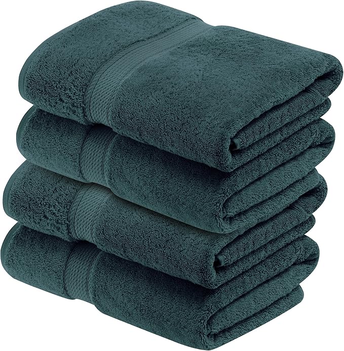 BNM Egyptian Cotton Heavyweight Towels, Ideal For Bathroom, Shower, Spa, 800 GSM Bath Towels, Highly-Absorbent, Luxury Bathroom Essentials, Ultra-Soft Plush Home Basics, Bath Towel Set of 4, Teal