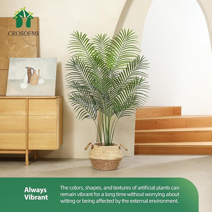 Artificial Palm Tree 5Ft Faux Dypsis Lutescens-Tall Fake Plants with Adjustable Branches,No Maintenance,Tropical Palm Tree for Indoor Decor - Ideal for Living Room,Office,Commercial Spaces,2pcs