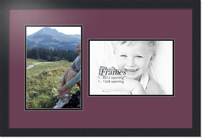 ArtToFrames Collage Photo Frame Double Mat with 2 - 8x12 Openings and Satin Black Frame