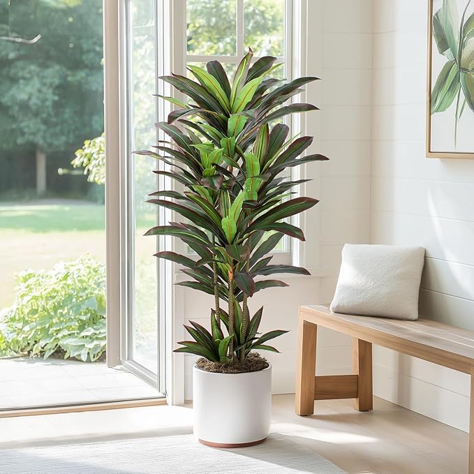 Dracaena Artificial Plant 5ft Red Yucca Silk Tree Faux Plants Indoor Tall Fake House Floor Plants Realistic Artificial Trees for Home Office Decor Indoor Outdoor Housewarming Gift
