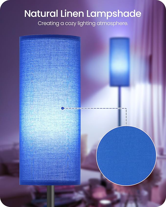 Dimmable Blue Floor Lamp for Living Room with Remote and Foot Switch, Corner Floor Lamp for Bedroom, 66" Standing Tall Lamp, 10W 900LM Bulb Included, 3000K-6500K, Linen Shade, FCC Listed U06LD05W1