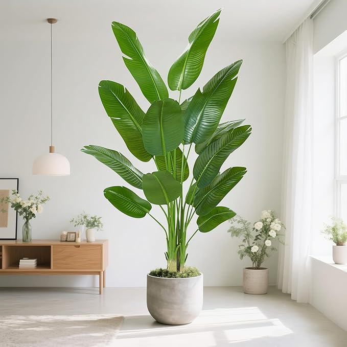Bird of Paradise Artificial Tree, 7Ft Tall Faux Plant, Fake Banana Leaf Plant Indoor, Faux Palm Tree Faux Floor Plants Tropical Tree in Pot, Present for Friend Housewarming Decor