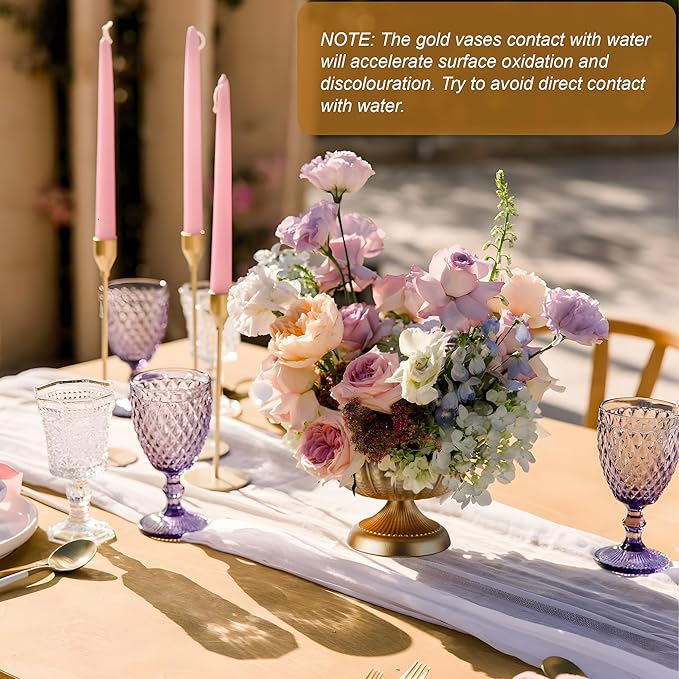 Compote Bowl Vases for Centerpieces Urn Vase, Metal Small Pedestal VaSe Gold Pot, Flower Arrangement for Wedding Anniversary Party Home Decor, 10 Pcs