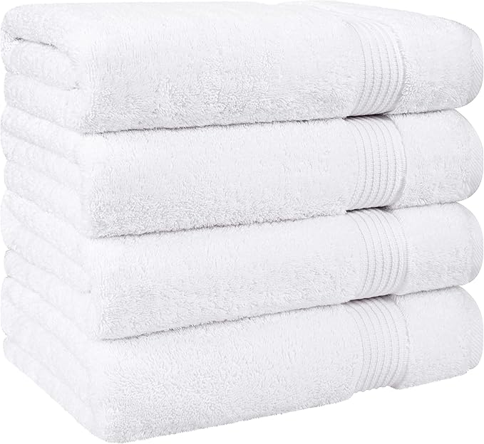 Cotton Paradise 4 Piece Turkish Bath Towels for Bathroom, 100% Cotton Extra Large Soft Plush Towels Bathroom Set, White