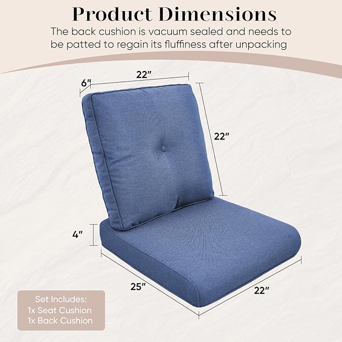 Outdoor Chair Cushions-Patio Chair Cushions Set with Removable Cover 22 X 25 Inch Outdoor Cushions for Patio Furniture Chair Sofa Couch-Blue
