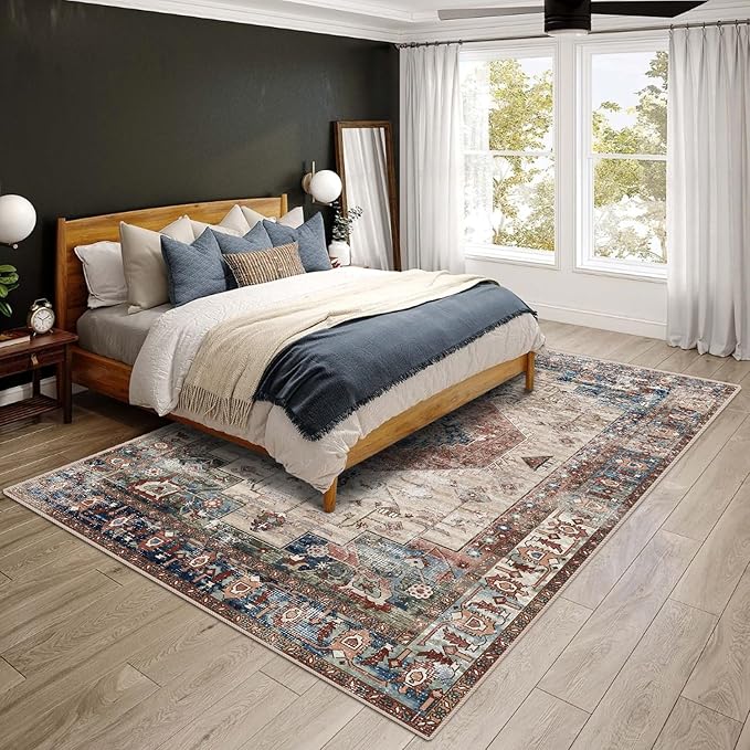 vivorug 6x9 Area Rug, Ultra-Soft Washable Rug for Living Room, Dinner Room, Bedroom, Non-Slip Vintage Rug, Indoor Carpet Large Area Rug, Brown