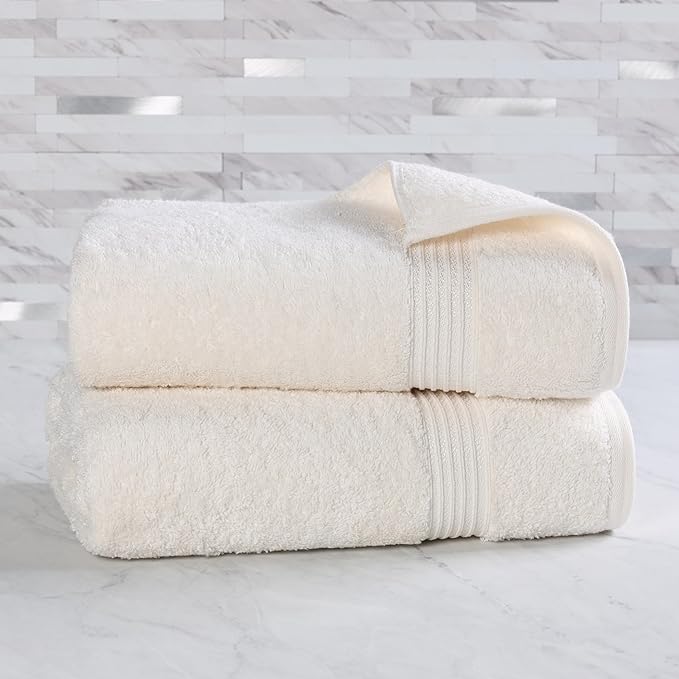 Superior Egyptian Cotton 2-Piece Bath Sheet Towel Set, Oversized Body Towels For Adults And Kids, Large Towel For Bath, Shower, Guest Bathroom, Spa, Gym, Resort, Essentials, Airbnb, Ivory