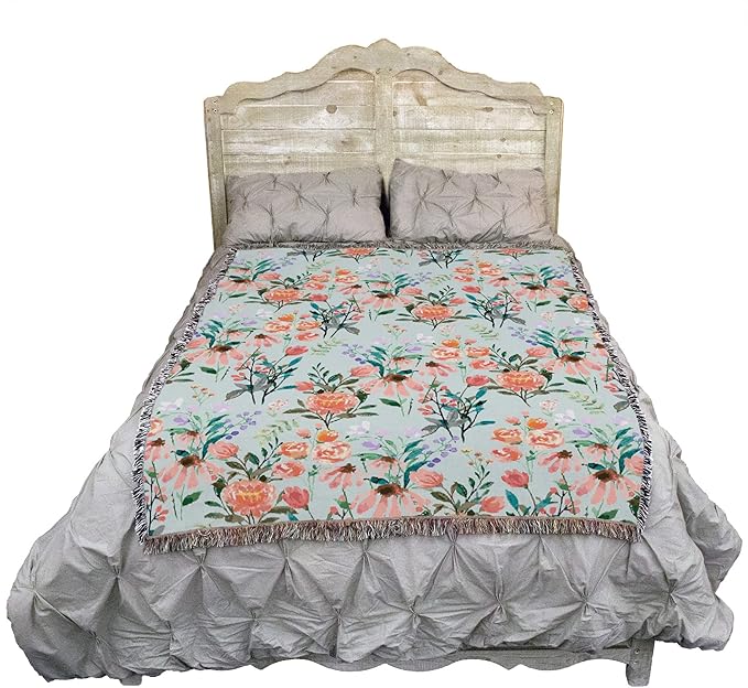 Pure Country Weavers Floral Pink Bloom Blanket - Gift Tapestry Throw Woven from Cotton - Made in The USA (72x54)