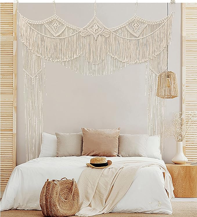 kiido Large Macrame Wedding Backdrop(78" W x 86" L) for Arbor/Arch Bohemian Wall Hanging Decor Boho Doorway/Window Curtains Room Divider