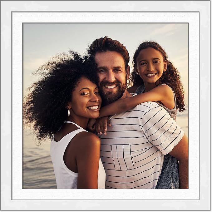 13x13 Frame with Mat - White 16x16 Frame Wood Made to Display Print or Poster Measuring 13 x 13 Inches with White Photo Mat