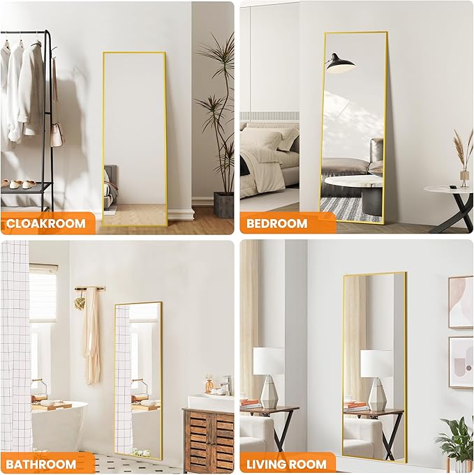 Standing Mirror Full Length Mirror,15" x 56" Large Floor Mirror with Aluminium Frame for Door Bedroom Bathroom Living Room(Gold)