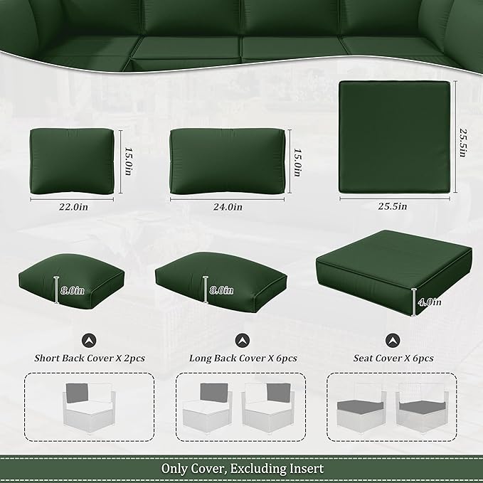 14 Pcs Outdoor Cushion Slipcovers Patio Cushion Covers Replacement Waterproof with Zipper for Outdoor Furniture, Patio Sofa Couch 3 Sizes, Covers Only