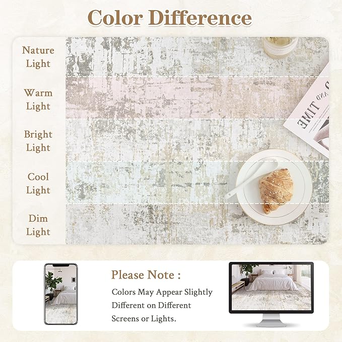 5x7 Area Rugs for Living Room: Washable Modern Abstract Rug Soft Non Slip Rug Indoor Low Pile Carpet for Bedroom Dining Room Home - Beige Grey Brown
