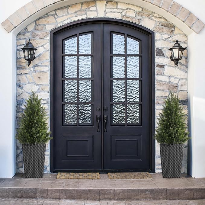 Outdoor Artificial Cedar Topiary Tree, Faux Evergreen Shrubs for Front Porch Decor, Lifelike Fake Bushes Plants for Home Living Room Front Door Decor (2, 3ft)