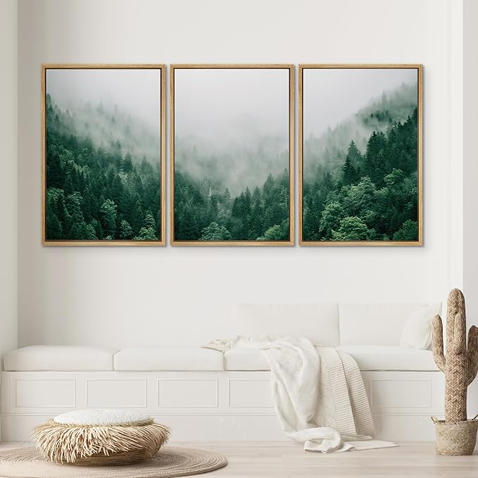 SIGNWIN Framed Canvas Print Wall Art Set Fog & Mist Mountain Forest Valley Nature Wilderness Photography Modern Art Rustic Landscape for Living Room, Bedroom, Office - 24"x36"x3 Natural