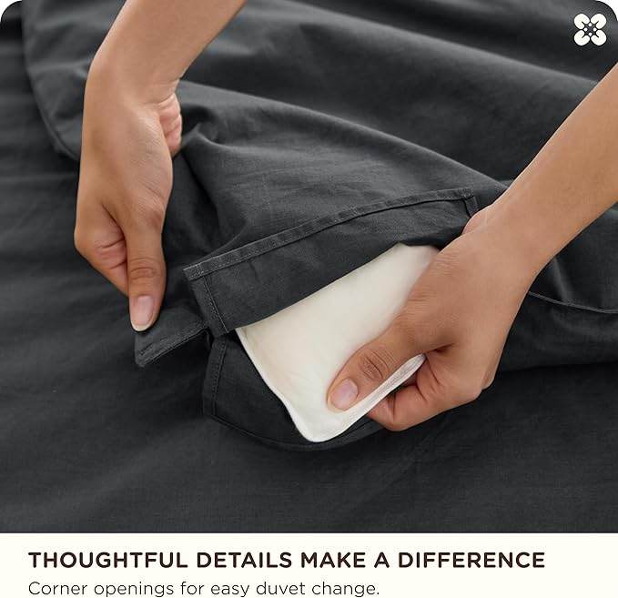 Bedsure Cotton Duvet Cover King - Luxury Slub Weave 100% Cotton Duvet Cover Set with a Linen Like Textured, Easy Change Durable Bedding Set 3 Pieces, Charcoal, 104" x 90"